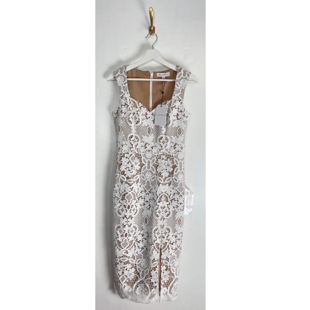DRESS THE POPULATION Jayleen Lace Midi Dress in Off White Size Small NWT - Picture 4 of 12